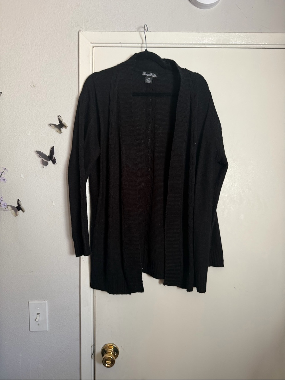 Black Open-Front Knit Cardigan Sweater